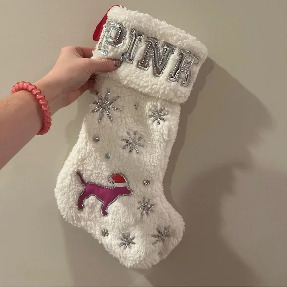 PINK Victoria's Secret Festive White and Pink Stocking - Picture 3 of 5
